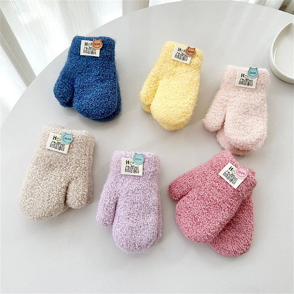 Wool Baby Winter Gloves Candy Color Halter Kids Mittens for Children Girls Boys Accessories Warm Knitted Kids Gloves 1-4Y