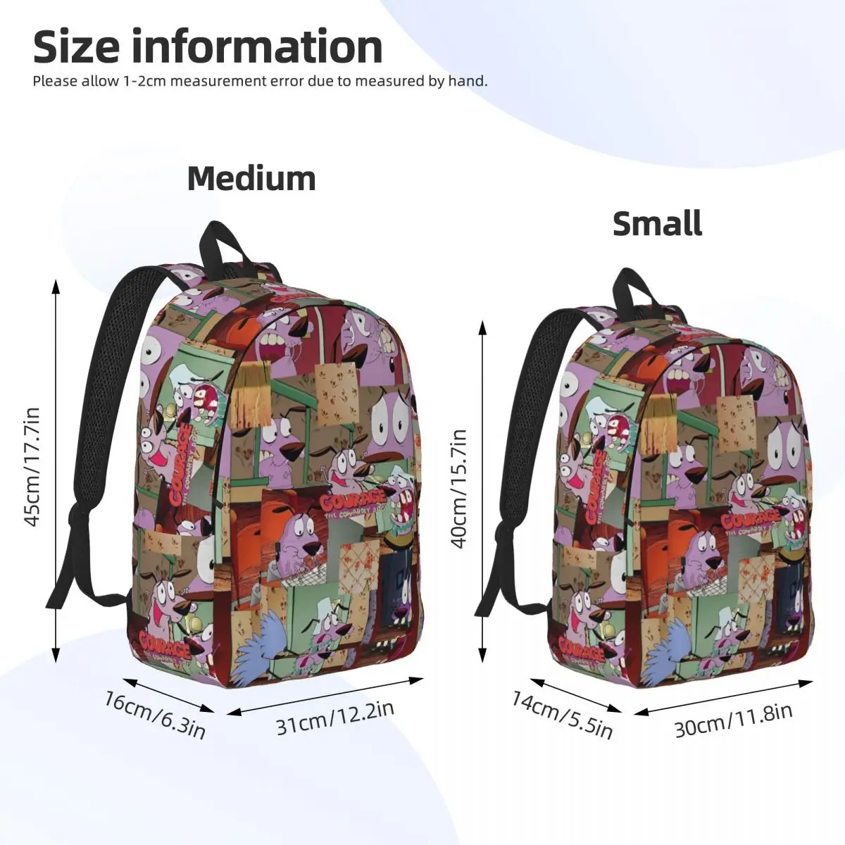 Cão covarde C-Courage Cartoon Mochila engraçada para homens e mulheres, durável, ensino médio, caminhadas, viagem, mochila de comédia fofa, sacos de lona para laptop