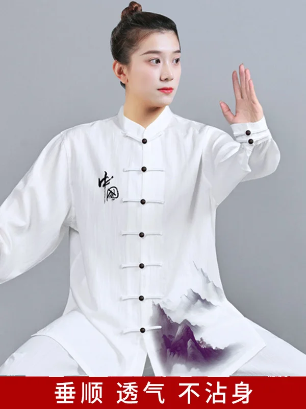 تاي جي البدلة النسائية ممارسة الملابس الرجالية أداء ارتداء زي ثمانية أقسام بروكيد Shadowboxing اللؤلؤ القنب الطباعة