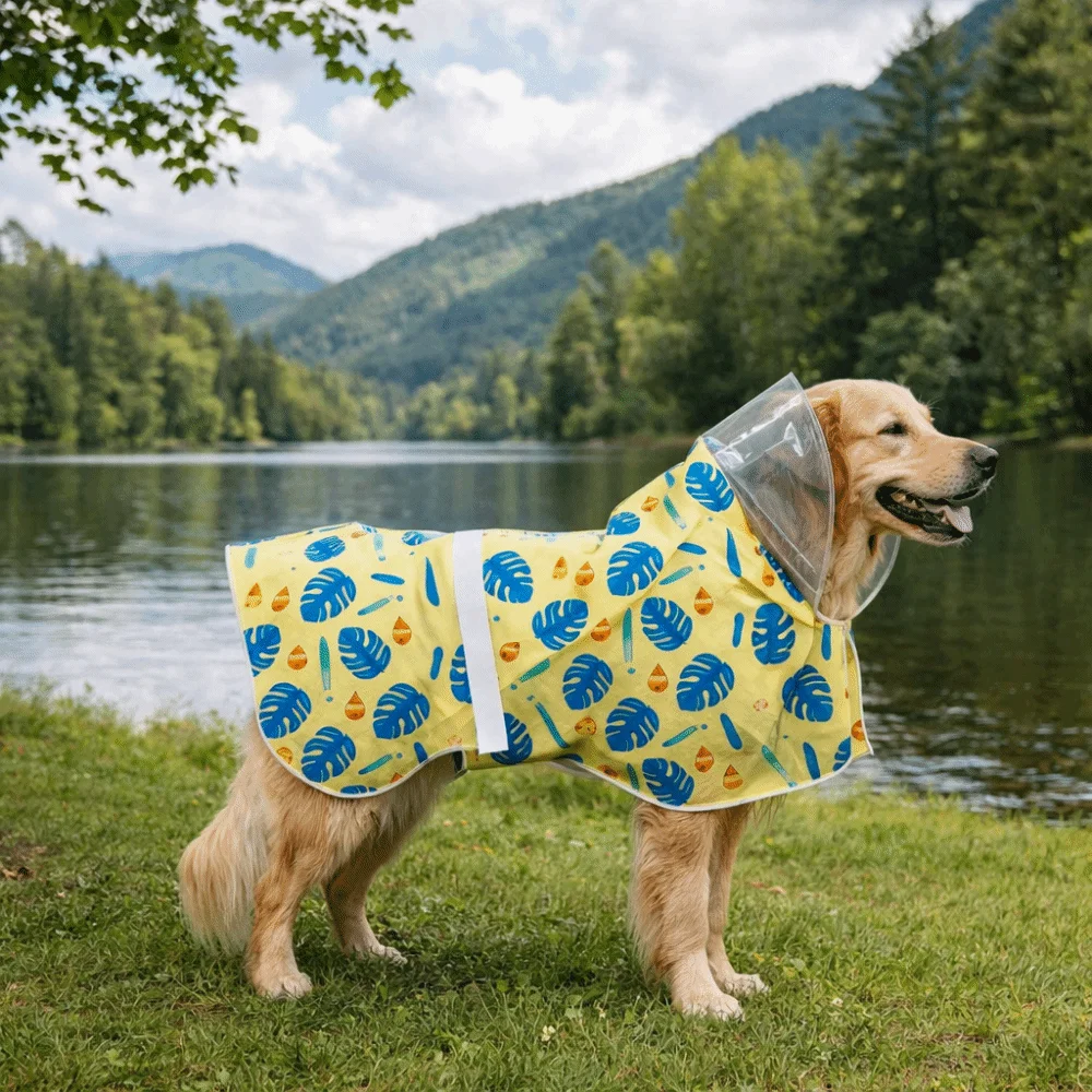 Rainproof Adjustable Dog Reflective Raincoat Waterproof Windproof Dog Rain Cloak Fruit Print Pet Waterproof Clothes Dog Walking