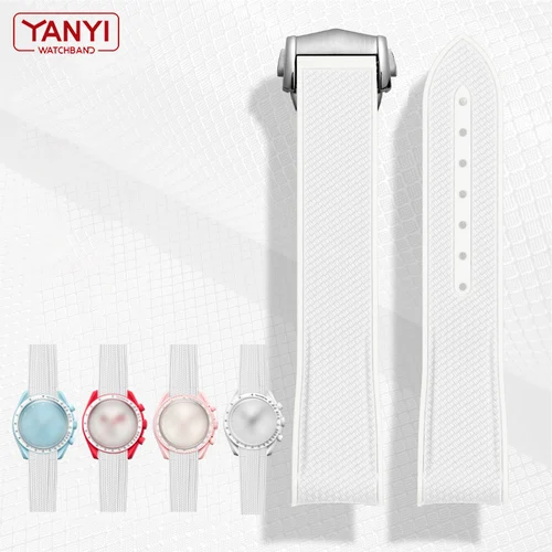 Imagen 2 del producto Correa de reloj de goma blanca para Omega X Swatch Joint MoonSwatch constelación, resistente al agua, correa de reloj deportiva de 20mm, banda de extremo Curvo