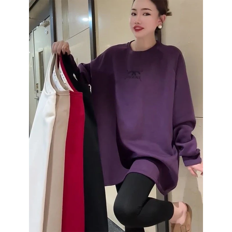 

plus Size 300 Pou Women's Sweatirt Casual round Ne Cross Covering Loose Fit Korean Sle Autumn Top for All Body pes