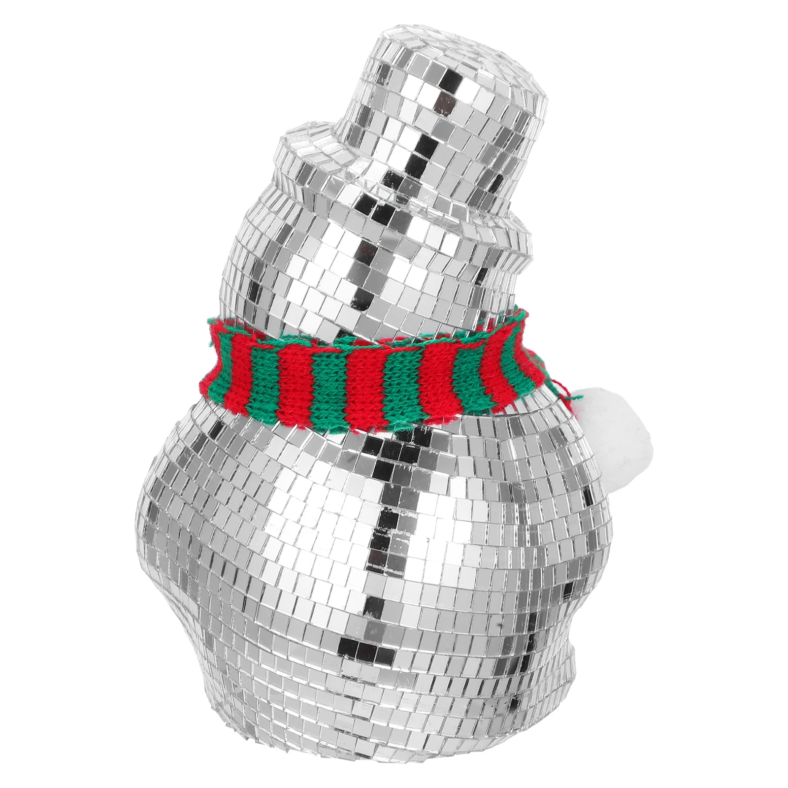 

Christmas Disco Snowman Ornament Mosaic Mirror Ball Reflective Glass Sculpture Knitted Scarf Indoor Holiday Decor