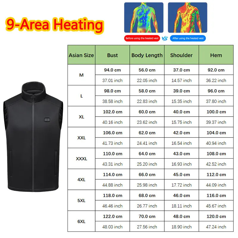 Winter Heating Vest 9 Area Stand-up Collar Heated Vest Men Women Heating Outdoor Sports Jacket Vest(Not Included The Power Bank) view 5