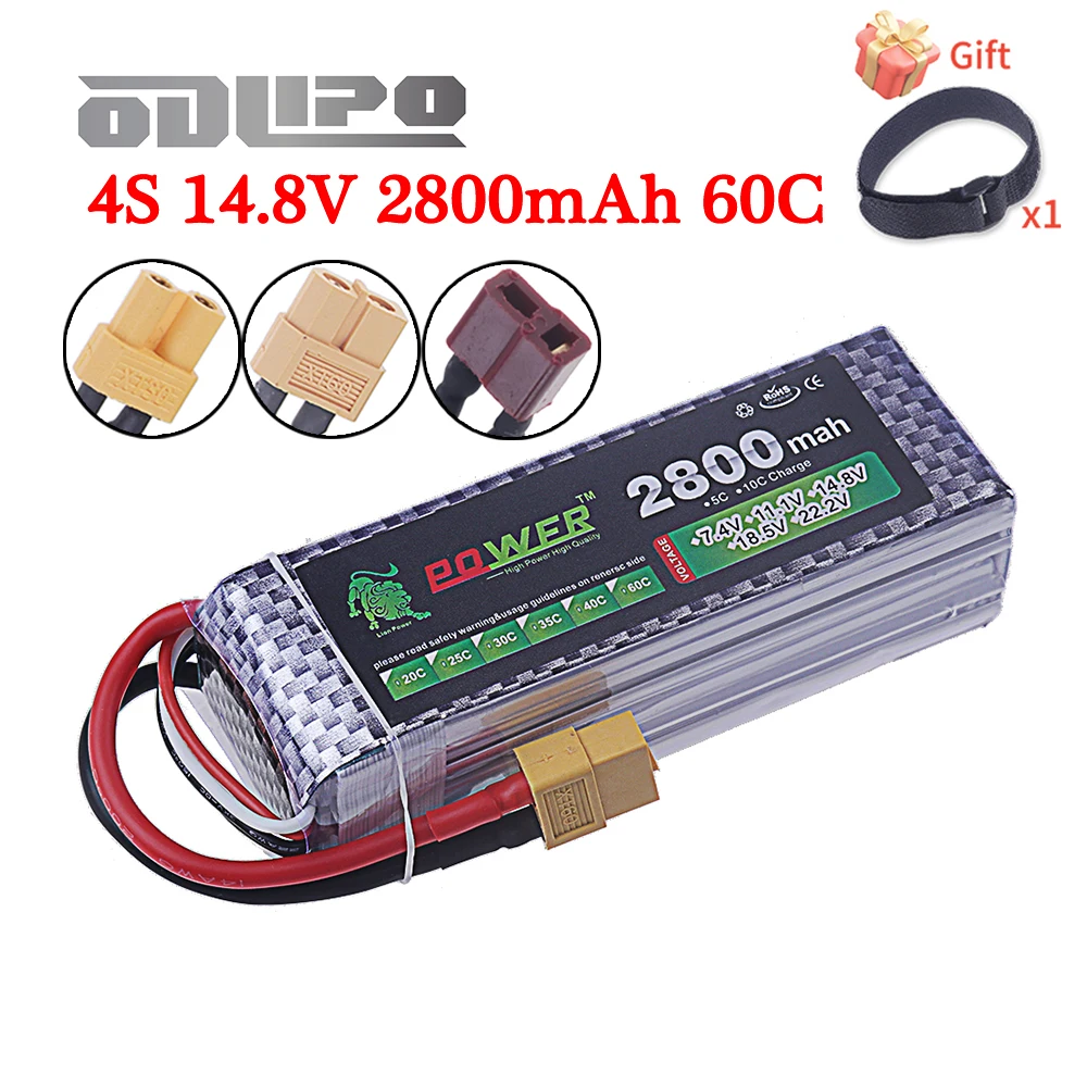 

14.8V 4S 2800mAh 60C Lipo Battery For RC FPV Helicopter Quadcopter Racing Drone Cars Boats Parts T/XT30/XT60 Plug 4S Battery