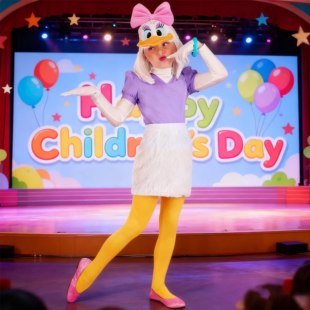 Costume cosplay classico per bambini, costume da festa per spettacoli di Halloween, Donald Daisy Duck, set di giochi di ruolo con personaggi dei cartoni animati colorati