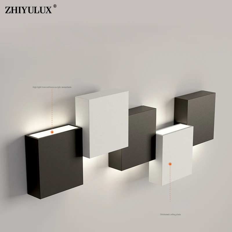 

Простой современный светодиодный настенный светильник черного и белого цвета в стиле коробки, лампа для гостиной, кабинета, столовой, спальни, прикроватного столика, коридора, комнатное освещение