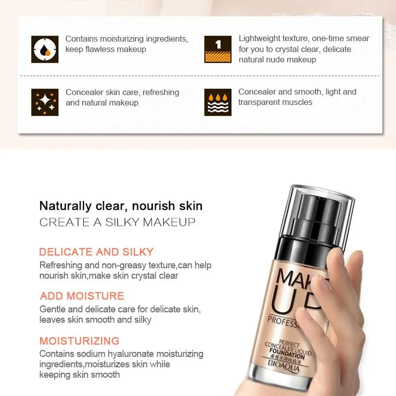 Face Base Liquid Foundation Makeup Long Lasting Waterproof Concealer  Whitening BB Cream Cosmetics