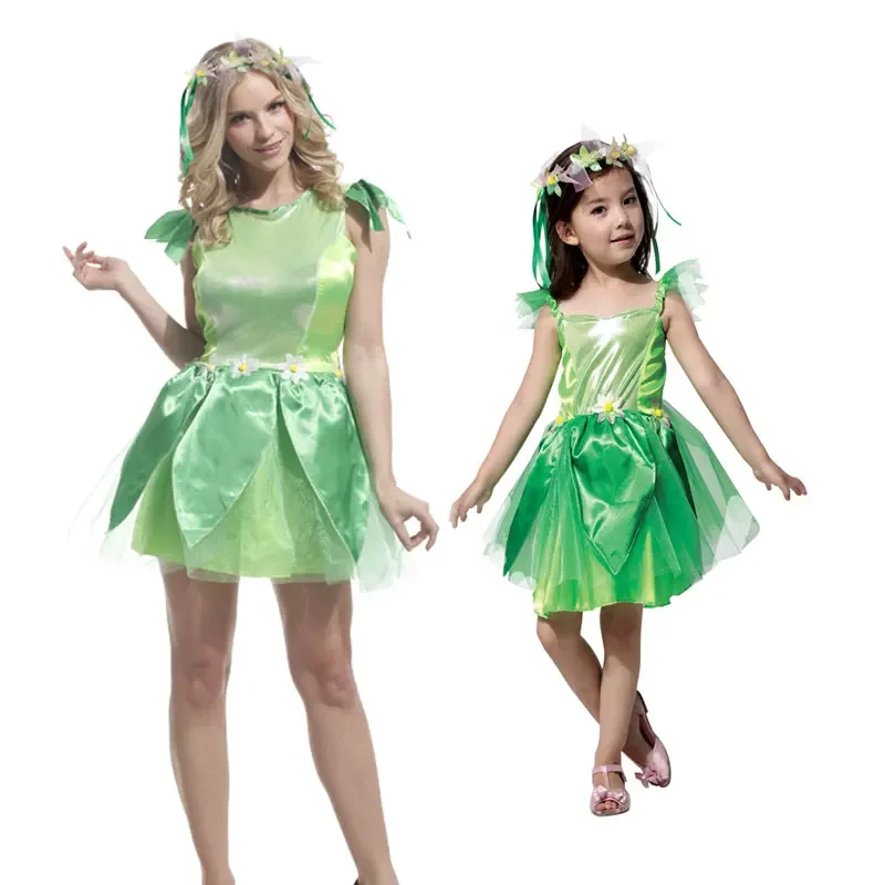 Carnival Party Halloween Costumes Girls Tinkerbell Princess Dress Women Woodland Green Fairy Elf Cosplay for Adult