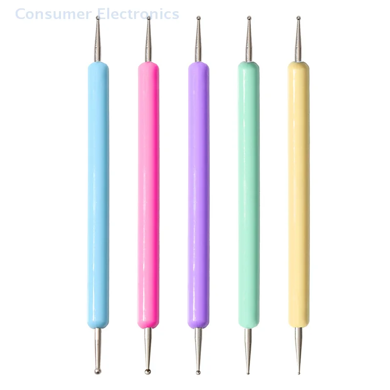 5pcs/Set Dual-Ended Nail Art Dotting Pen With Colorful Handle 3D Uv Gel Liner Flower Pattern Drawing Painting Brush