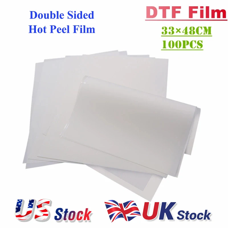 

CALCA 100pcs 13" x 19" DTF Transfer Film Double Sided Hybrid Hot Peel for DTF Printhead Powder Inks T-shirt Printing US/UK Stock