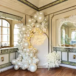66PCS Pearl White Double-Stuffed Balloons 2Layer Pearl White Sand Balloon Garland Kit for Bridge Wedding Birthday Decorations