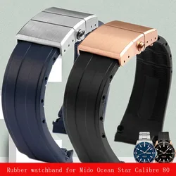 22mm Rubber Silicone Watch strap Folding Slider Buckle Watch band For Mido Ocean Star Calibre 80 belt Series wristband Bracelet