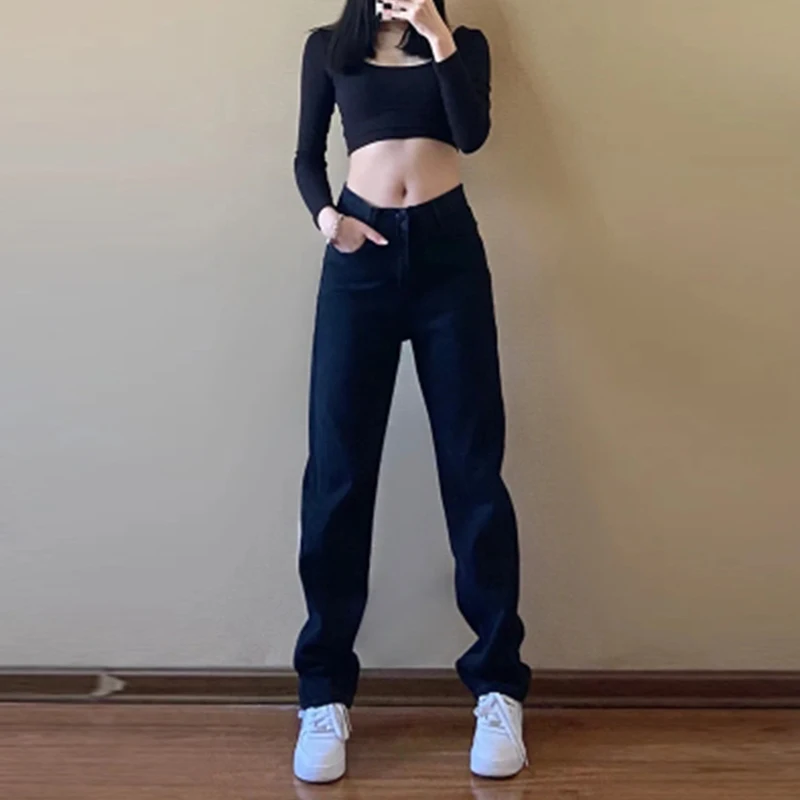 

Casual Fashion Straight Leg Women's Jeans Denim Bottom Harajuku Boyfriend Long High Waist Baggy Jeans Fall Pants 2024