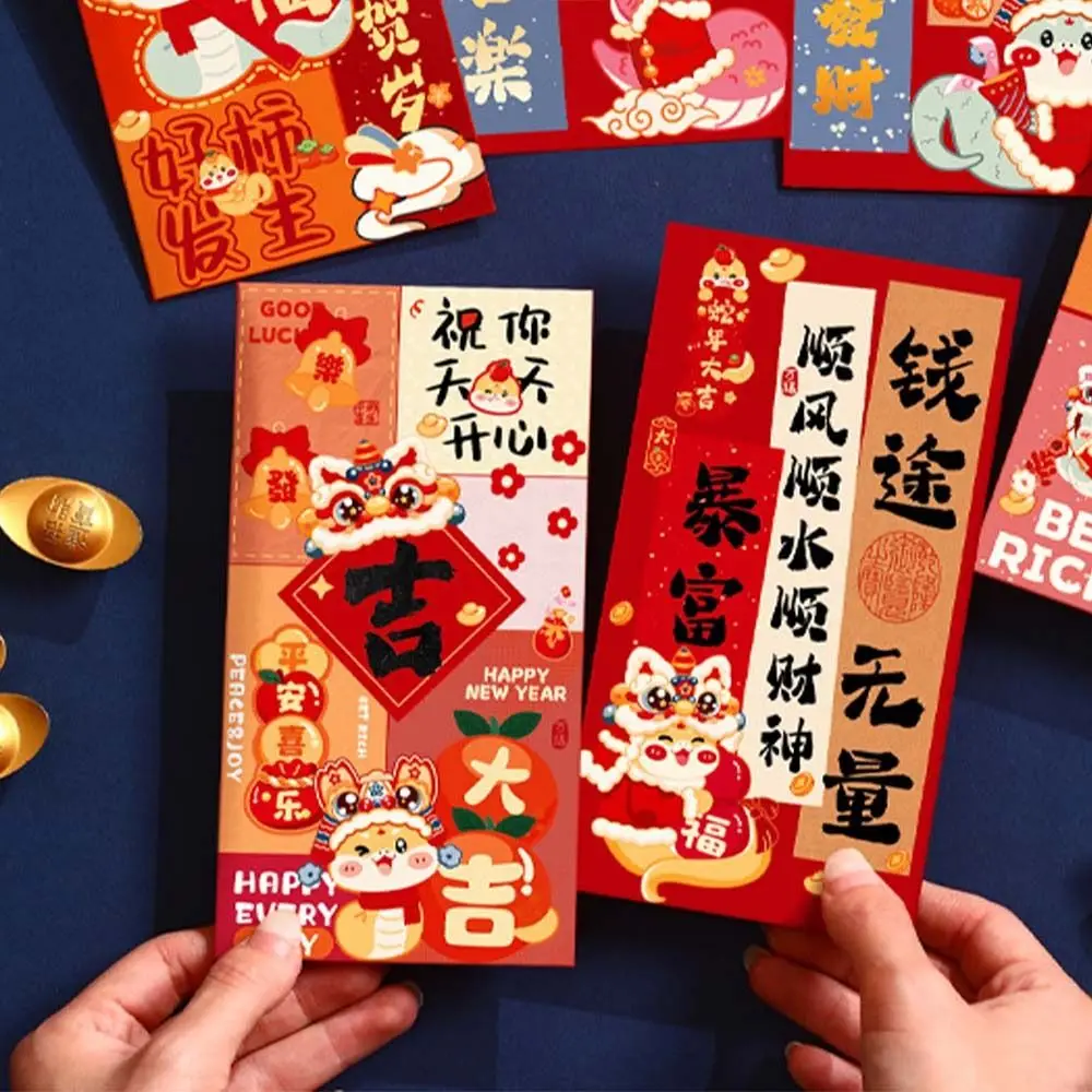 6 pçs dos desenhos animados chinês cobra ano envelopes vermelhos bênção tradicional 2025 ano novo envelopes vermelhos papel hongbao pacote de dinheiro bônus