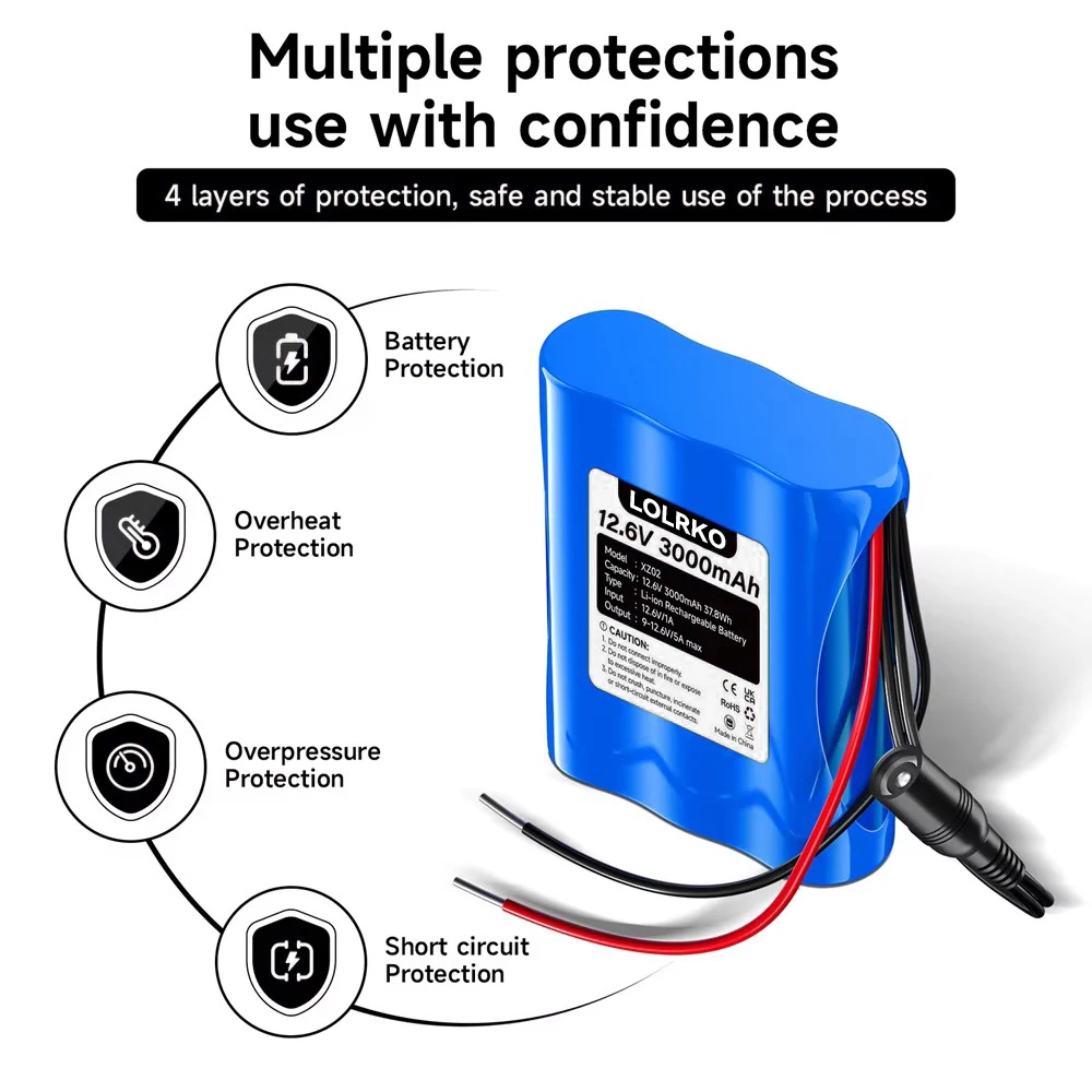 Newly upgraded 12.6VBattery 12V/12.6V Rechargeable Li-Ion Battery Pack 3Ah 12V Portable Battery for Devices RC Car Boat DIY Robo