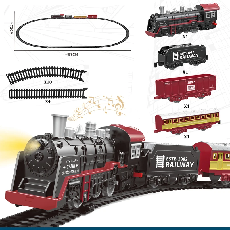 Tren de juguete para niños con luces y sonido, juego de vía de tren para debajo del árbol de Navidad, modelo de tren para niños pequeños, regalos de navidad