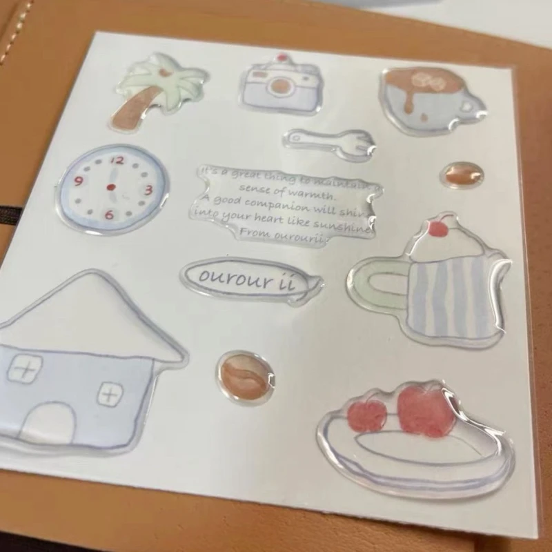 Korean Ins-style Cute Cartoon House Jelly Relief Stickers - 3D Crystal Resin Decal for Phone Cases & Laptops Girl DIY Decoration