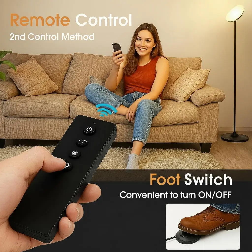 Remote Control Floor Lamp with Adjustable Brightness & Color, 30W LED for Living Room Bedroom Office