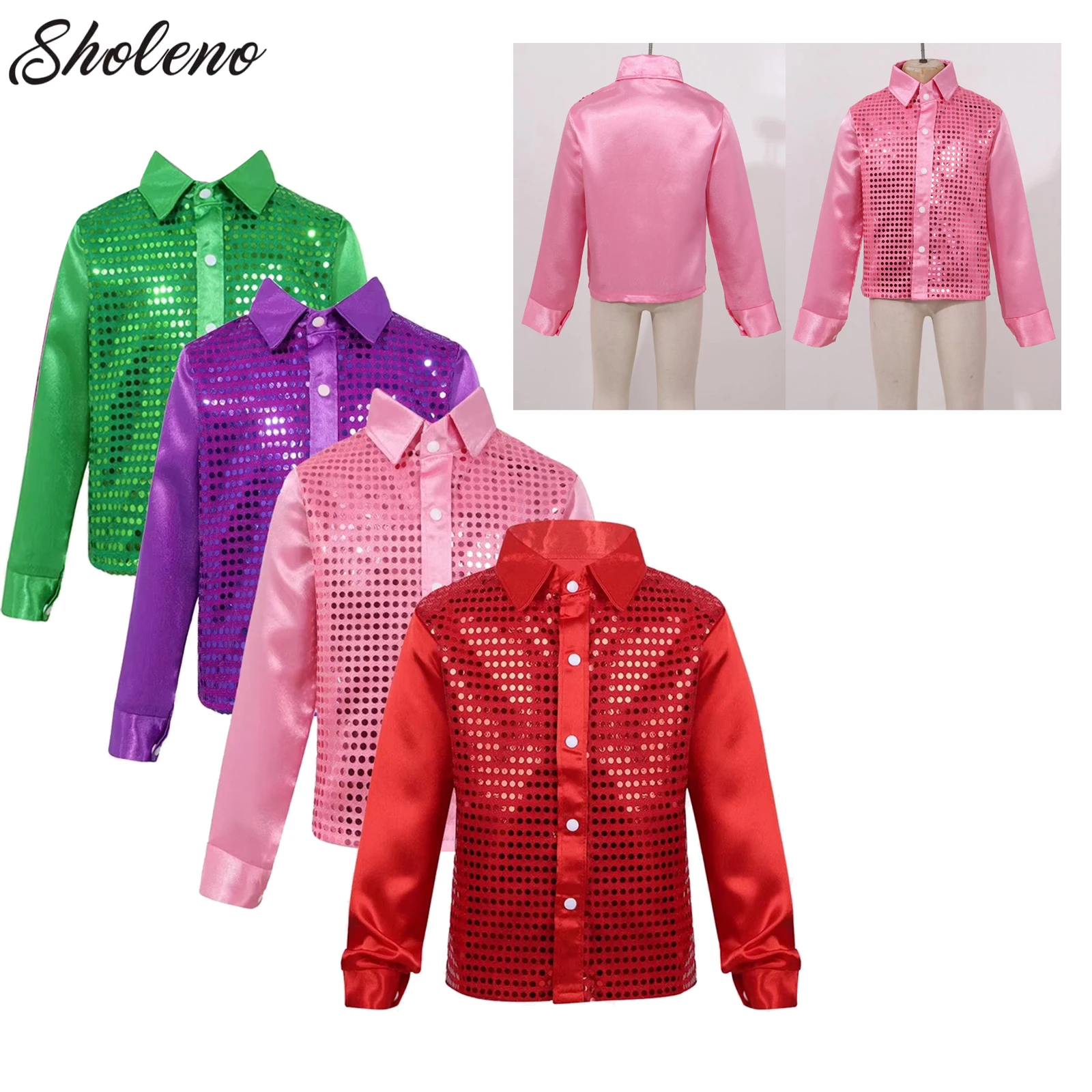 

Kids Boys Girls Sequins Shirt T-Shirt Tops Metallic Modern Jazz Hip-hop Dance Costumes School Party Stage Performance Dancewear