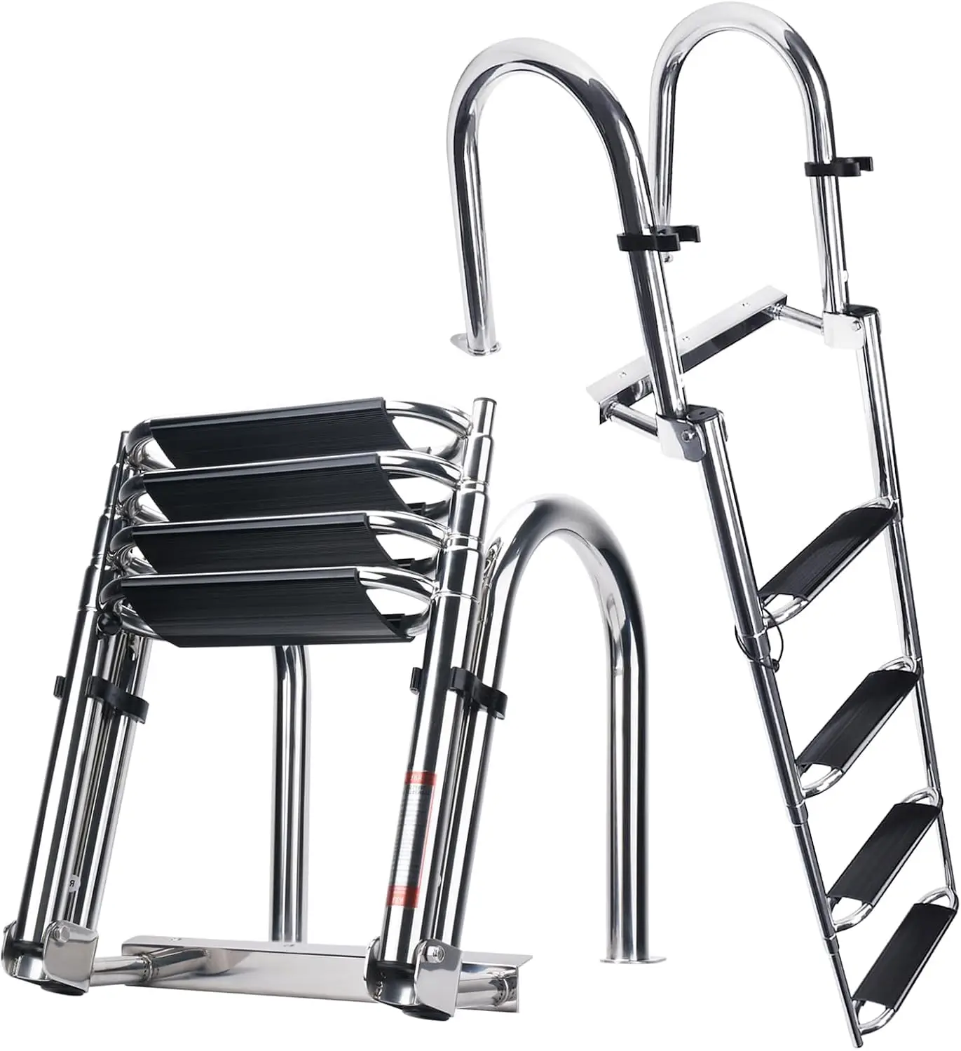 316 Stainless Steel 4 Step Pontoon Boat Ladder, Folding Telescoping Rear Entry, Wide Steps & Handrails, 600 lbs Capacity