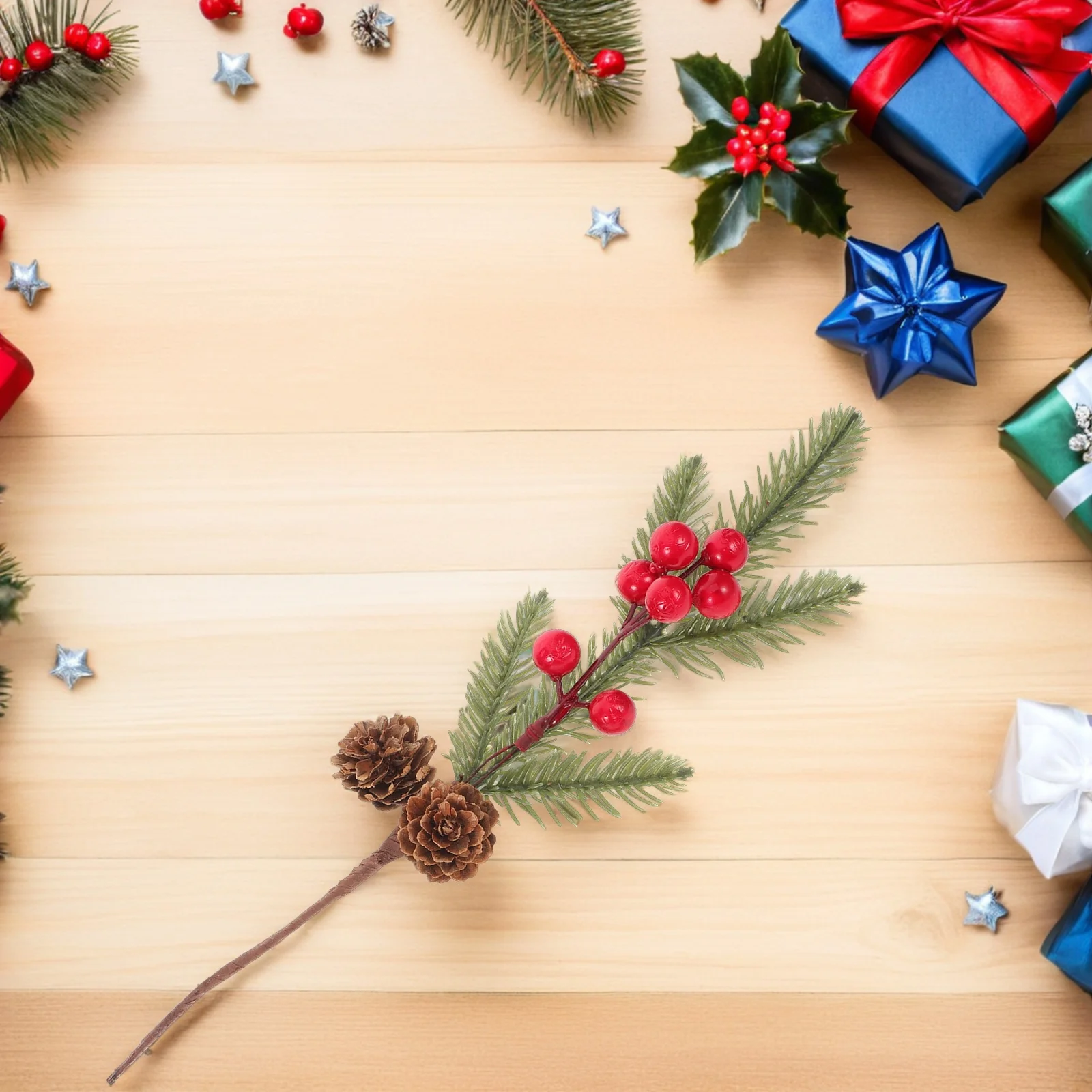 

10Pcs Christmas Picks Artificial Pine Boughs Red Berries Pine Cones Festive Home Decor Wreath Making Supplies Holiday Picks