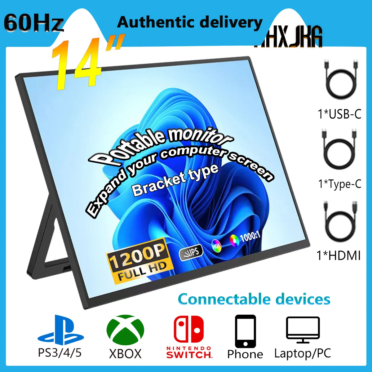 Monitor Portátil Ultra Delgado de 14 Pulgadas con Pantalla Táctil 1200P 60Hz, Pantalla Dividida con Soporte, para Laptop, Consolas de Juegos y Dispositivos Móviles