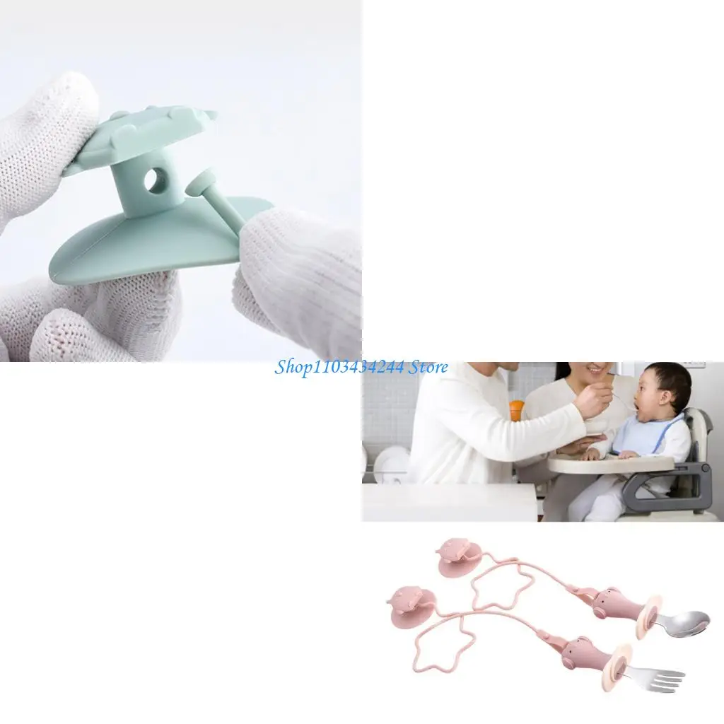 

Набор посуды для кормления малышей, ложка-вилка из нержавеющей стали с противоскользящей присоской, легкая чистка, светодиодный