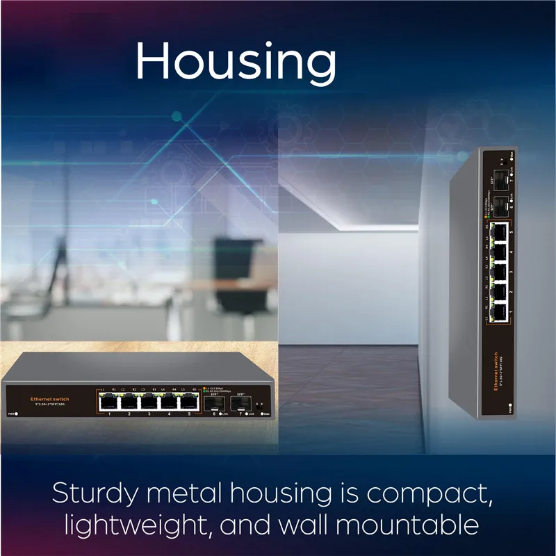 5+2 Ports 2.5G Ethernet Network Switch None POE Switch with 2*10G SFP+ Port for IP Camera/CCTV Security