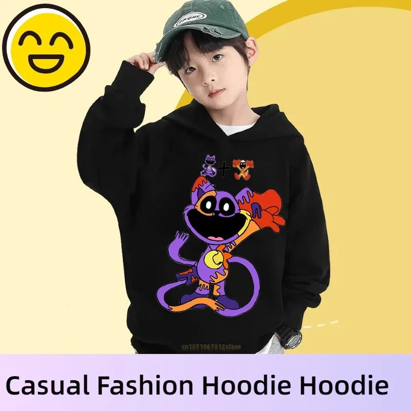 Poppy Playtime anime cartoon print hooded sweatshirt for boys and girls, casual fashion, sports, hip-hop trend, 3-14 years old