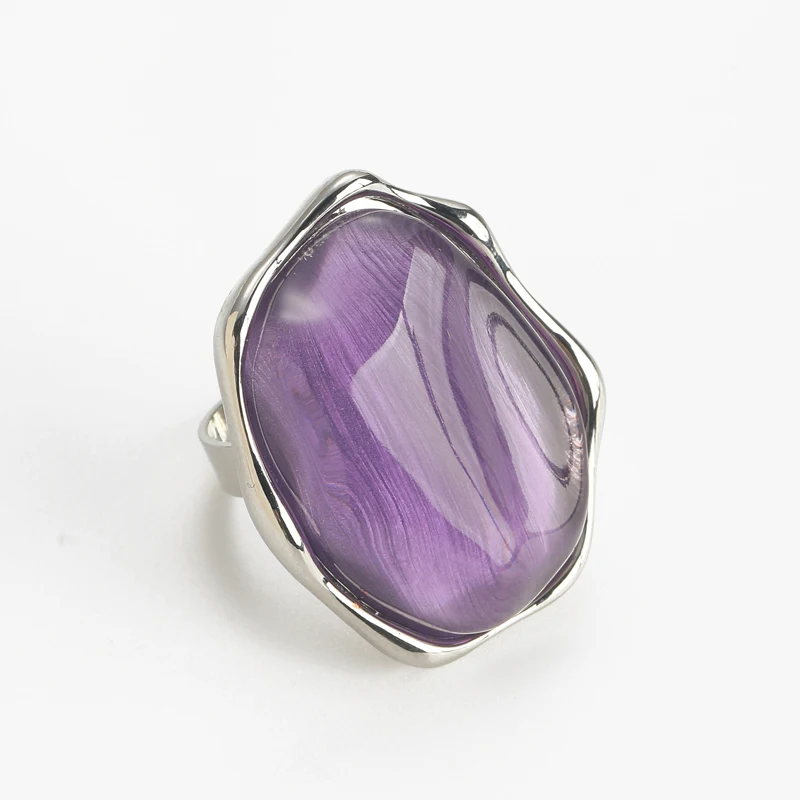 Vintage Purple Ring Real Opal Jewelry For Woman Luxury Quality Cat Eye Stone Irregular Crystal Silver Color Designer Brands 2025