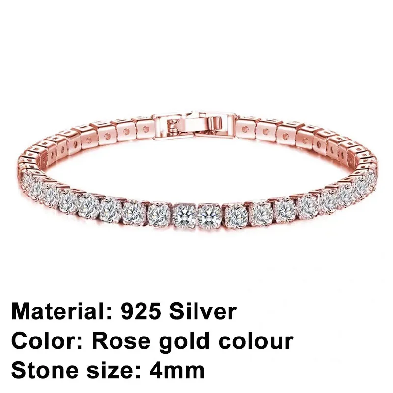 925 Sterling Silber Roségold Tennis-Armband Funkelnde Kristall-Zirkonia Hip-Hop Luxus Damenschmuck Überraschungsgeschenk