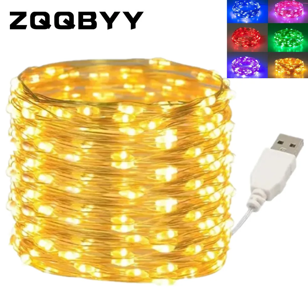 Guirnalda de luces LED USB impermeable, guirnalda de alambre de cobre, lámpara de luz de hadas para Navidad, boda, fiesta, iluminación de