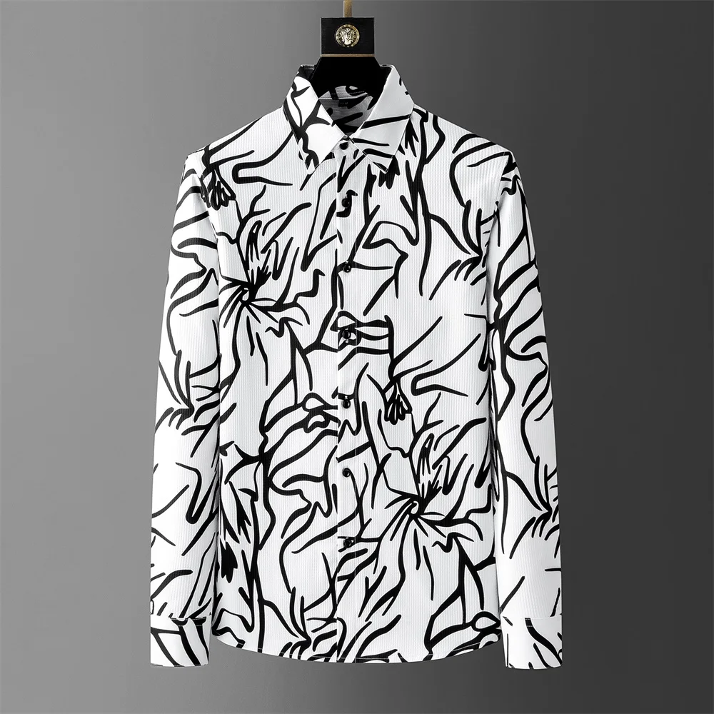 Brand Art Printed Men\'s Shirt Autumn Fashion Loose Casual Shirt Long Sleeve Business Office Social Shirt Streetwear Men Clothing