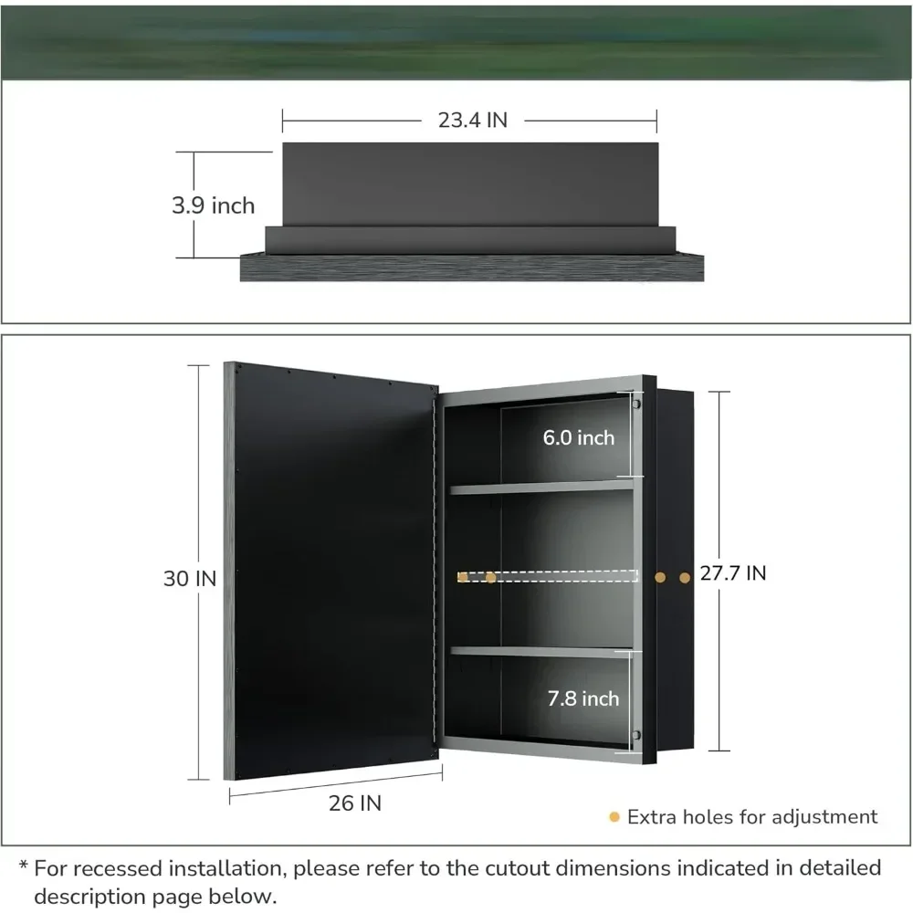 Einbau-Medizinschrank mit Spiegel zur Wandmontage, abgeschrägter Metallspiegel mit Stauraum für Badezimmer-Waschtisch, Aluminiumlegierung