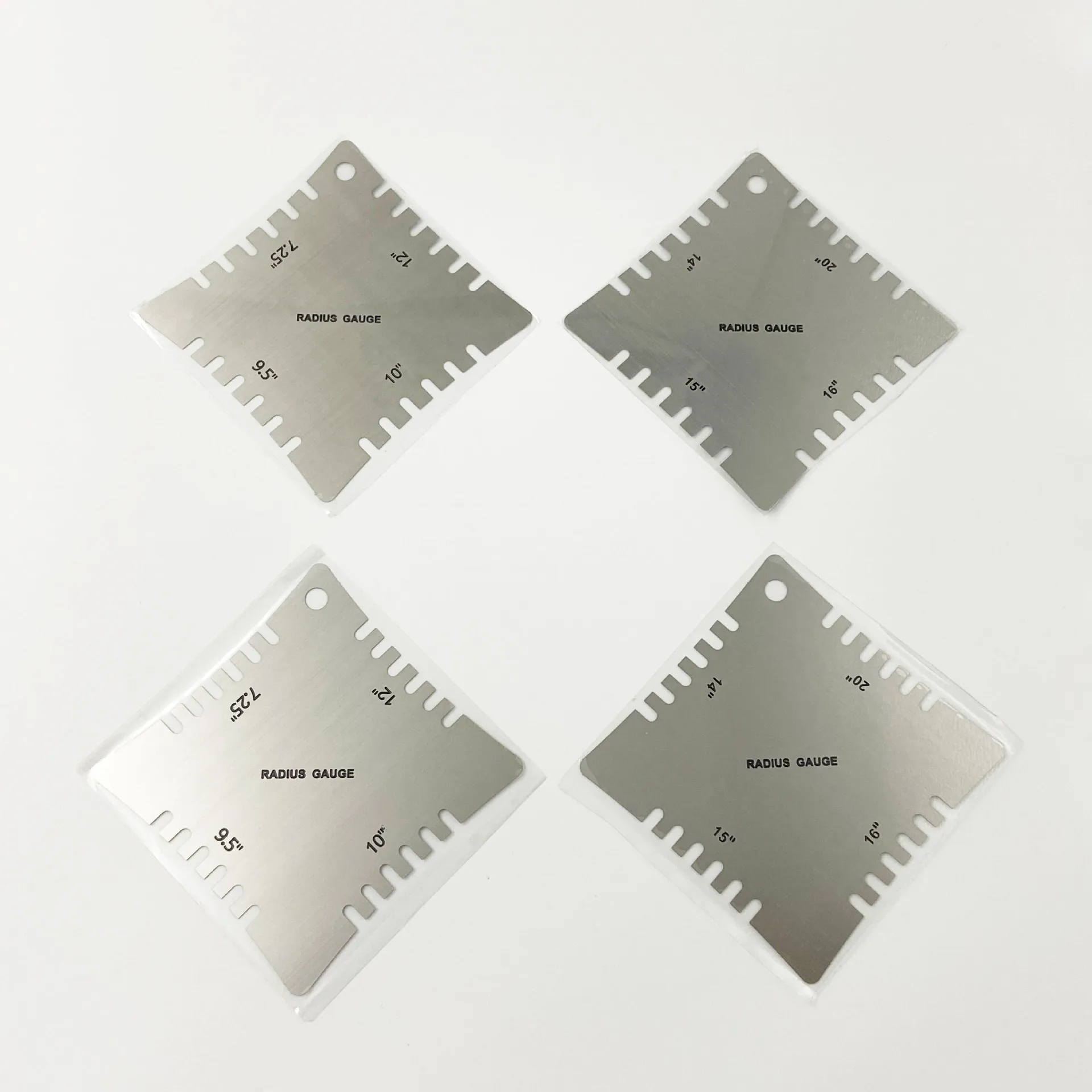 Folk/Classical/Electric Guitar Stainless Steel Fretboard Radius Gauge 4pcs Set / Toothed Edge Measuring Fingerboard Curvature