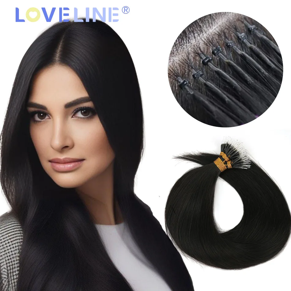 LOVELINE HAIR Plastic Tip Remy European Human Hair Extensions Micro Beads Keratin Hair Pure Color 0.8g/strand 14-24 Inch