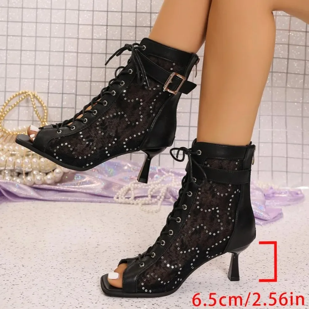 2026 New Fashion High Gang Pair Jazz Performance Open Toe Sandals Summer Women's Mesh Breathable Sexy Fish Mouth Sandals