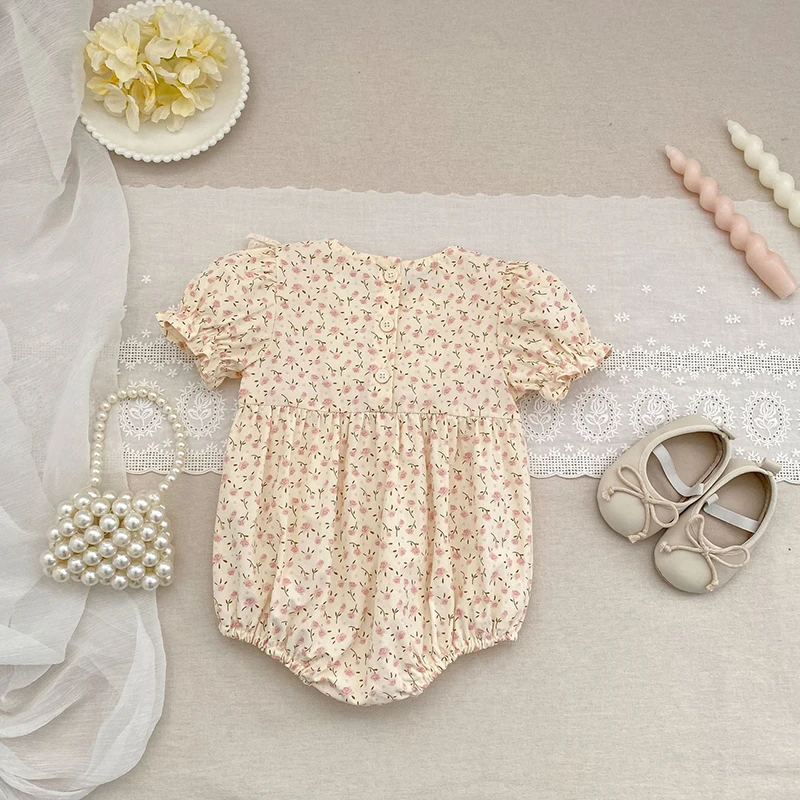 2026 Neuer Sommer 0-24M Baby Mädchen Koreanischer Stil Kurzarm-Strampler mit Aufdruck, Süßer Geburtstags-Strampler mit Schleife – Detail 2