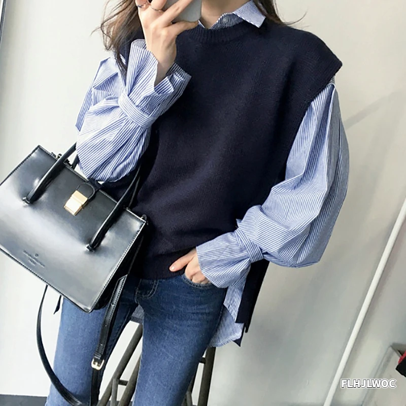 2023 Autumn New Outfits Date Girls Japan Korea Chic Fashion Clothes Sleeveless Vest Knitted Tops Pullovers Sweaters