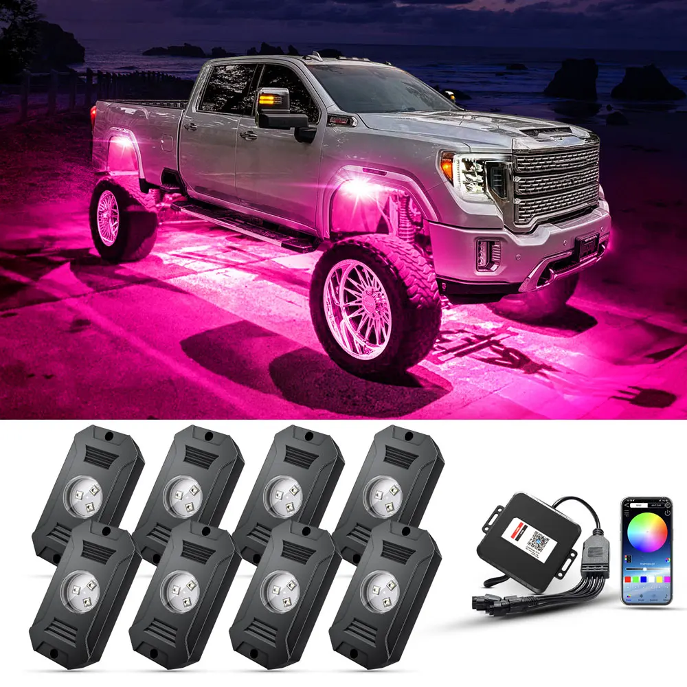 E-Underglow Rock Lights 4/6/8/10 RGB Led Multi Color App Fernbedienung Musikmodus Gut für Pickup ATV RZR UTV Chassis Licht