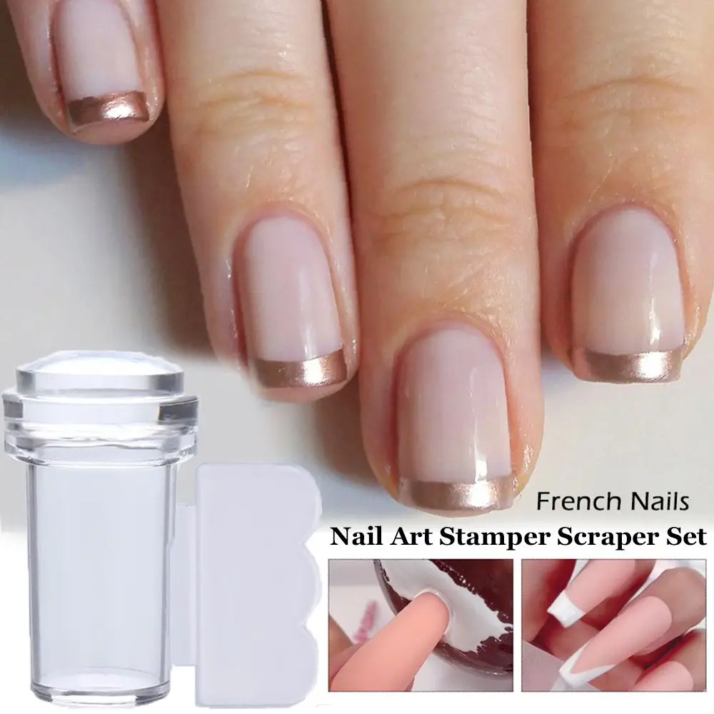 Silikon-Stempelform für French Tips, Nageldesign, transparenter Nagelstempel, Schaber-Set, Gelee-Silikon