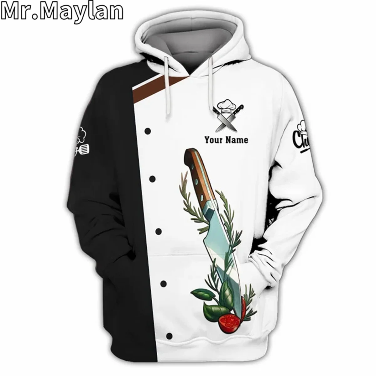 Sudadera con capucha Unisex con nombre personalizado, uniforme de CHEF, cuchillos de CHEF, Sudadera con capucha 3D, ropa de calle, jersey con cremallera, chaqueta informal, chándales R022