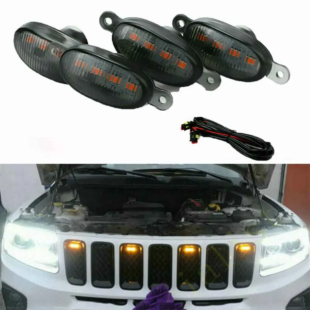 4Pcs Suitable For Jeep Grand Cherokee 2003-2021 Front Grille LED Light Raptor Style Grill LED Light For Four Smoked Shell