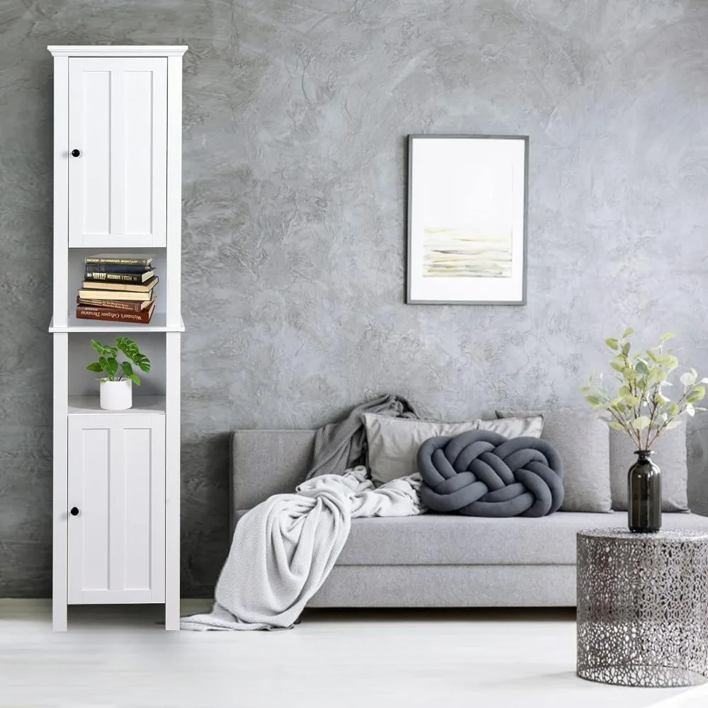 Tall Bathroom Storage Cabinet Floor Standing Freestanding Linen Tower 15.7X 11.8X 66.9 Inches Freight Free Home Furniture Vanity image 2