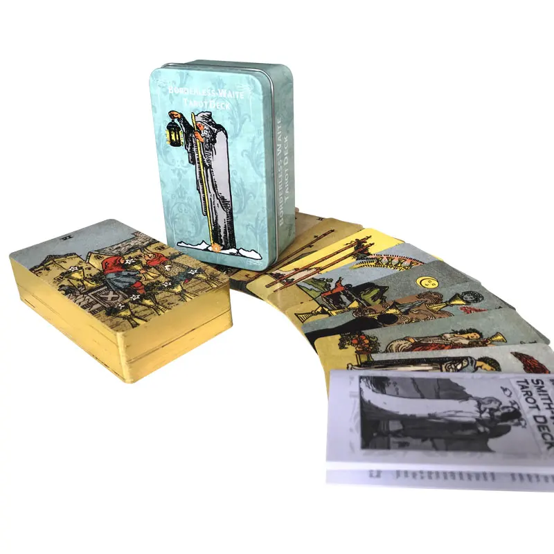 Tarot de borde dorado, Tarot sin bordes, ocio, entretenimiento, juegos, cartas, reuniones familiares, guía de folleto, nueva caja de hojalata