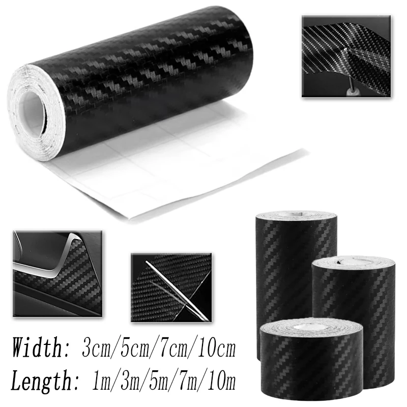 

DIY Nanos 3DCarbon Fiber Car Stickers Door Sill Protector Bumper Tape Car Protector Strip Waterproof Protection Film 1/3/5/7/10M
