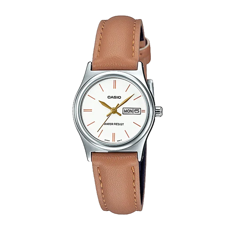  CASIO LTP-V006L Women's Analog Watch, Leather Strap, Day & Date Display, 30M Water Resistant, Casual Business Wrist Watch
