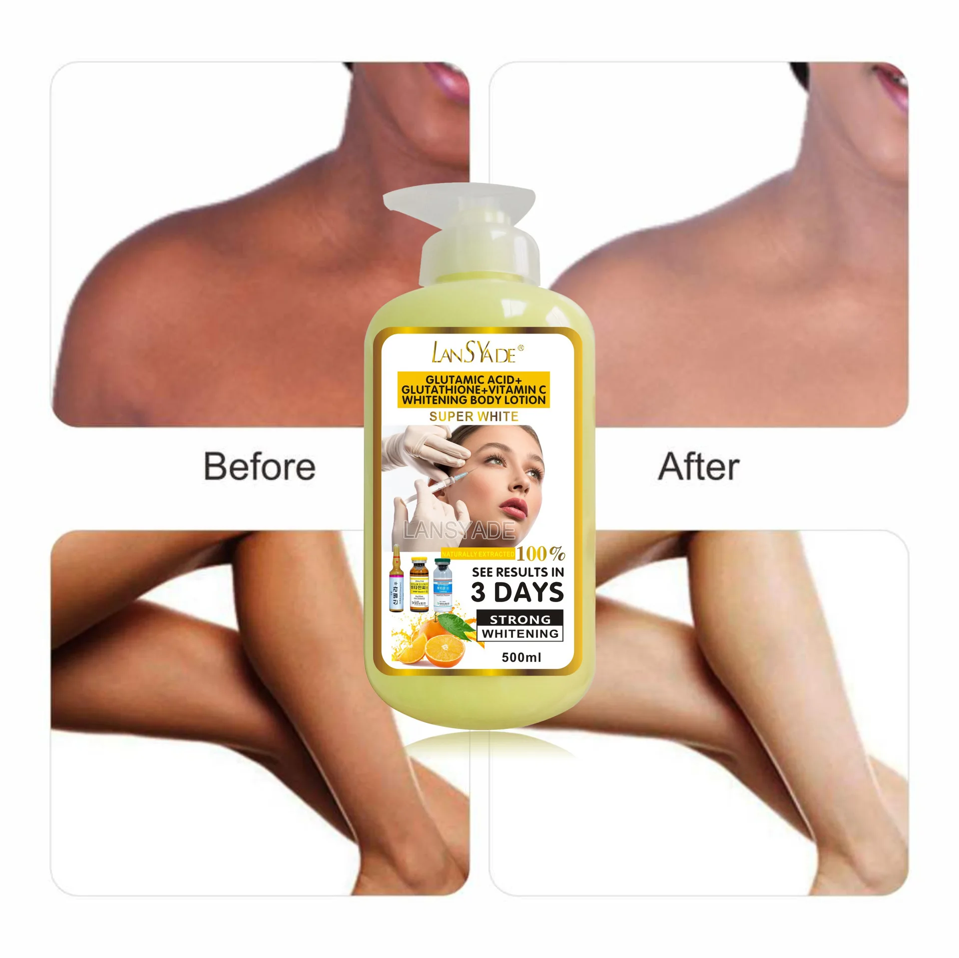 500ml Glutamic Acid+Glutathione+Vitamin C Whitening Body Lotion Skin Whitening Products For Dark Skin Women For All Skin Type