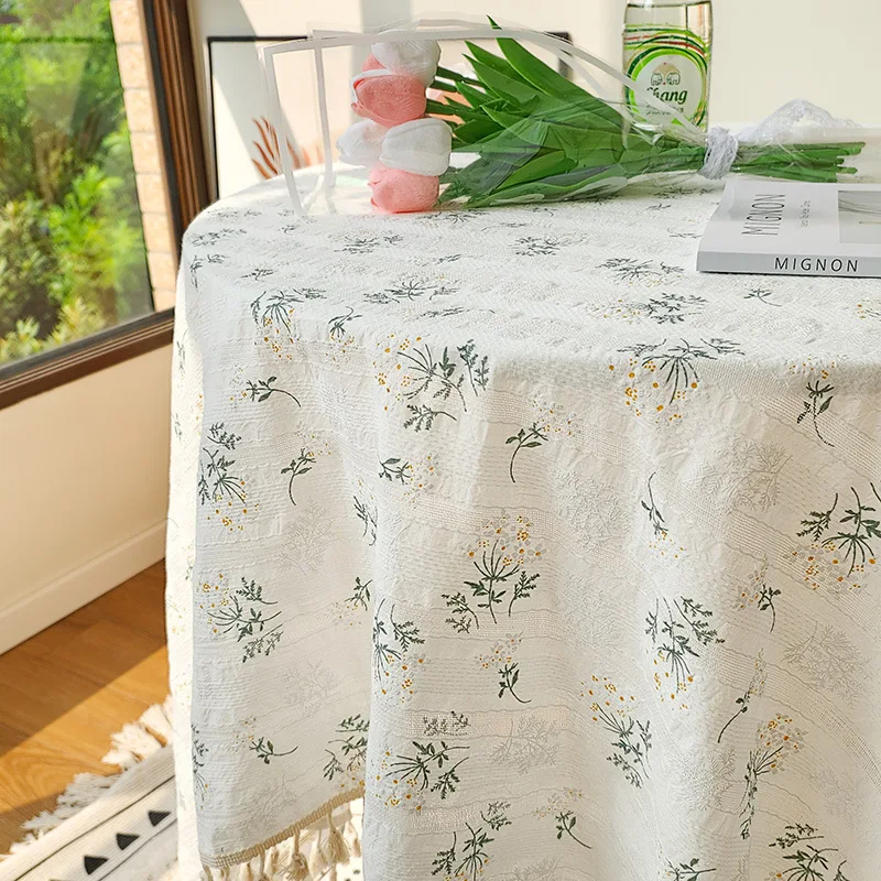 

White Hollow Lace Tablecloth Simplehem Pastoral Cotton and Linen Rectangle Household Table Cloth Round Coffee Lilac Table Cover